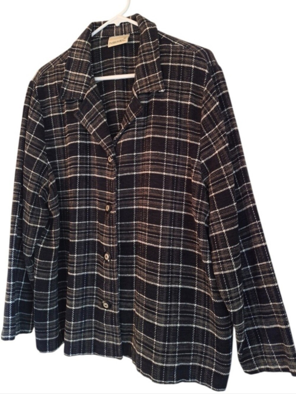 Plaid Button-Up Blazer Black, Gray And White